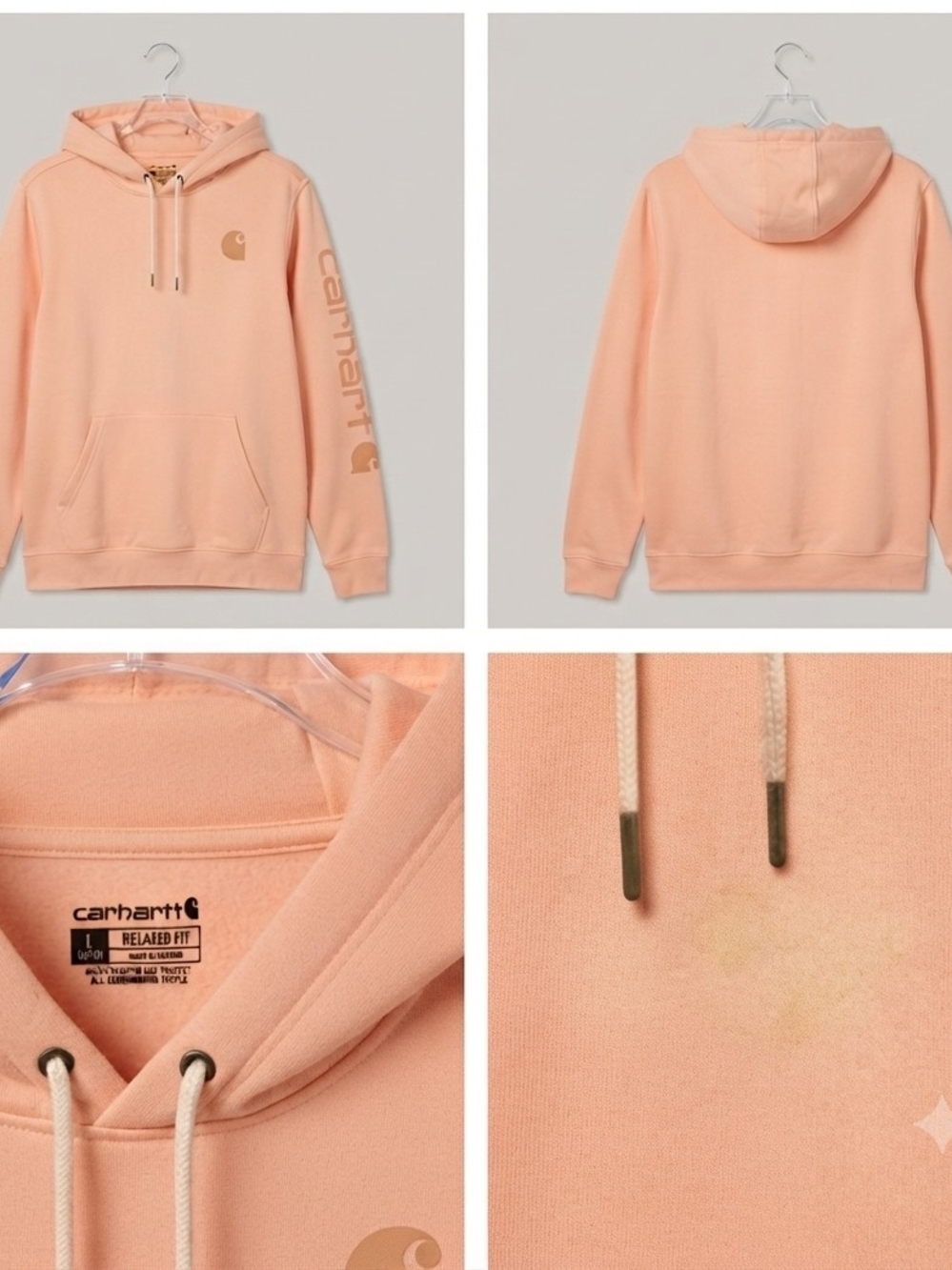 Carhartt Womans Peach Pullover Hoodie with Logo Sleeve